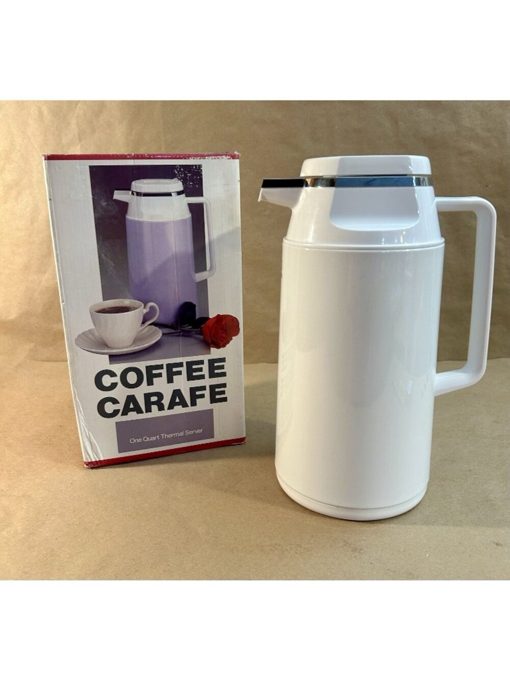 Vintage Tiger Vacuum Bottle Coffee Carafe-White-One Quart-Model PXS-100A